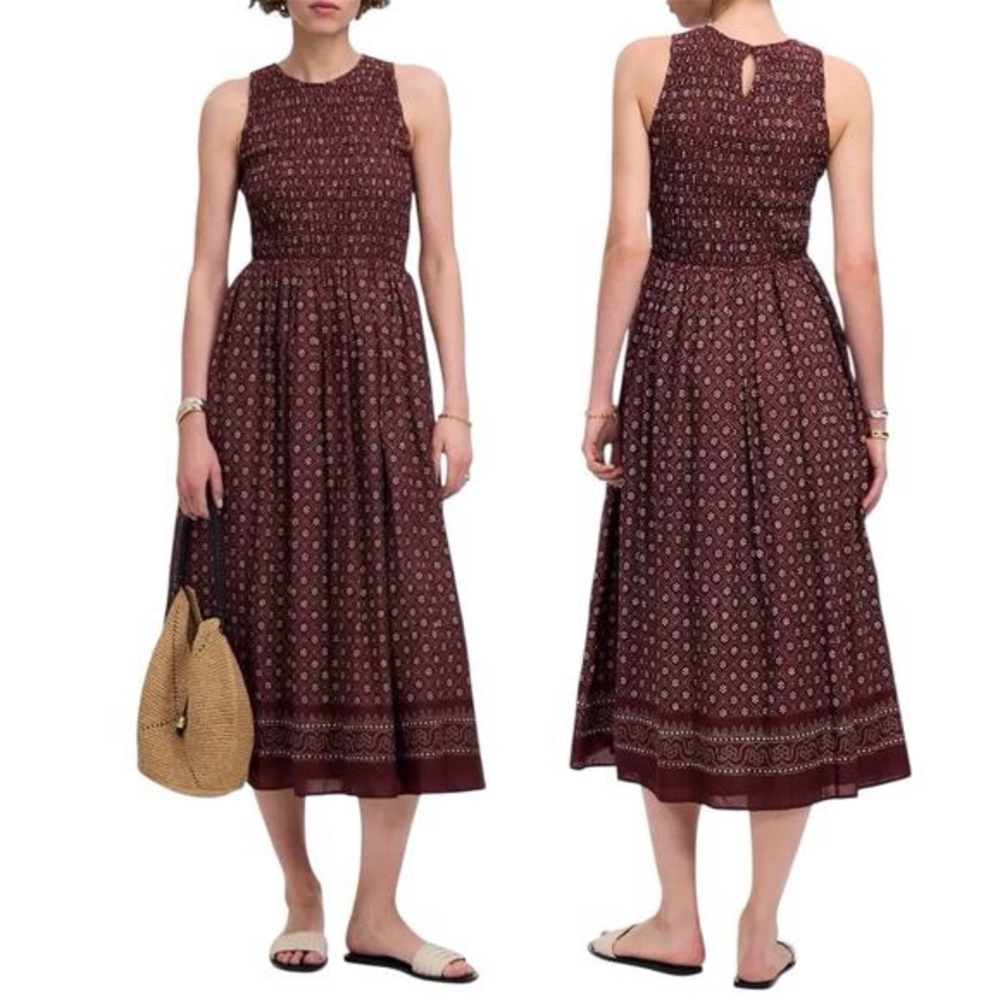 NWT Madewell Melody Smocked Midi Dress M Dusty Plum Cotton Pockets - Picture 15 of 16